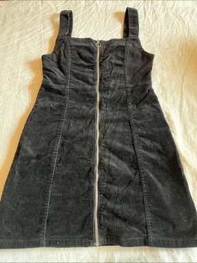 Denim & Co Black Corduroy Zip Front Sleeveless Mini Dress 6